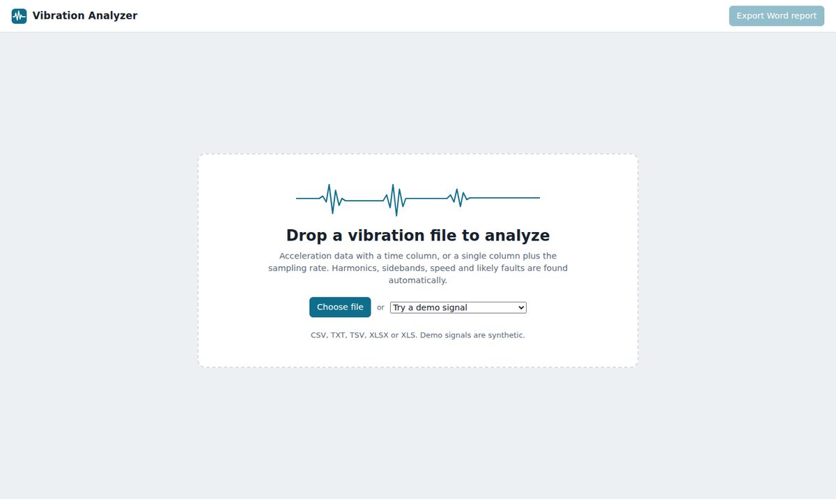 Screenshot: loading a vibration file