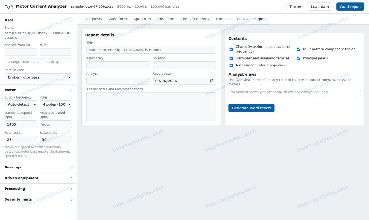 Screenshot: report tab